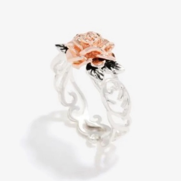 Silver Floral Band 14K Rose Gold Flower Ring - Picture 7 of 7